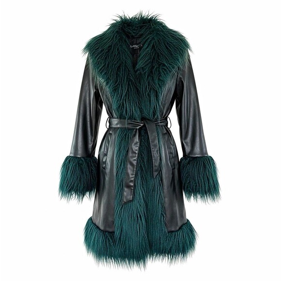 Dolls Kill Jackets & Blazers - Dolls Kill Y2K Penny Lane Afghan Faux Leather Fur Trim Jacket Small Grunge Mob